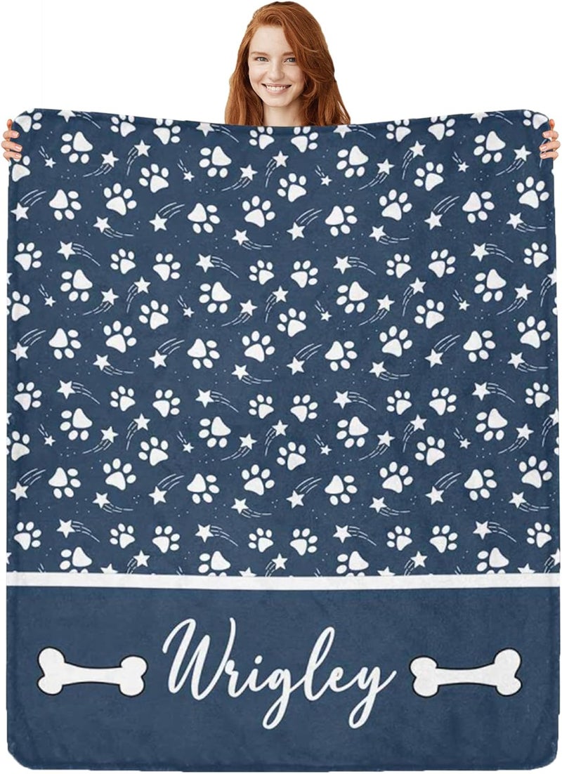 Artsadd Personalized Paw Print Dog Blanket with Pets Name, Custom Name Blanket for Small Dogs, Flannel Puppy Blanket, Memorial Gifts for Loss of Dog, Pet Loss Sympathy Remembrance Gifts - Image 1